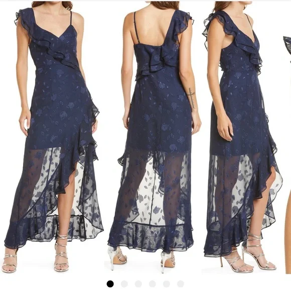 NWT! LuLus sleeveless dress overlayed in sheer lace features a high-low hemline - Picture 3 of 7